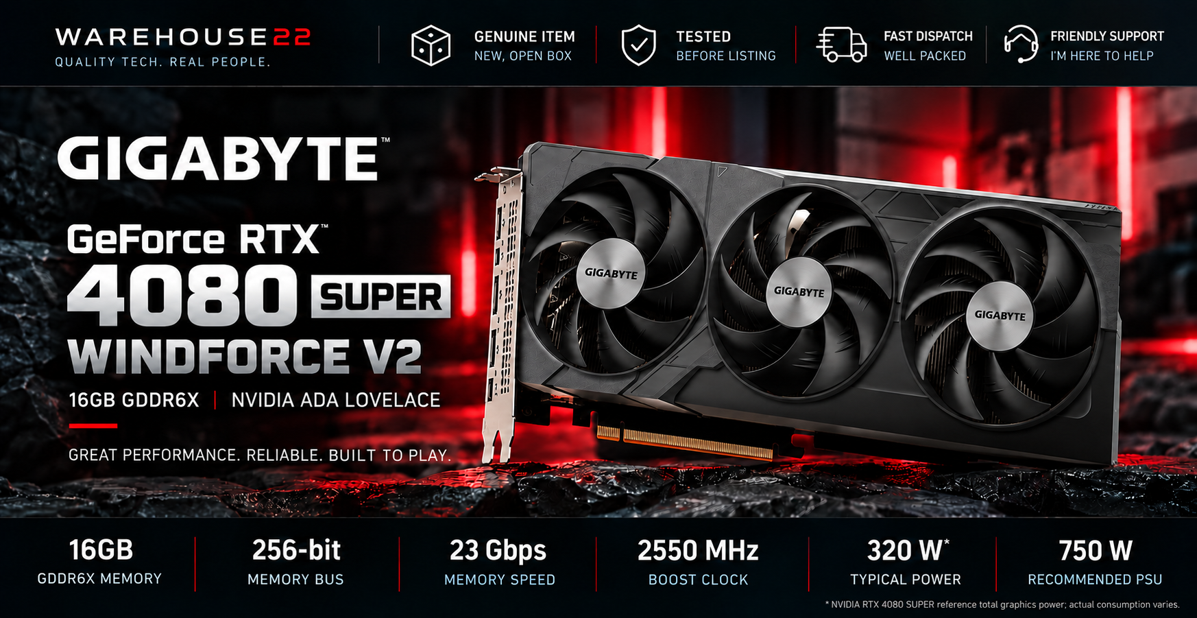 Gigabyte GeForce RTX 4080 SUPER WINDFORCE V2 16G (GV-N408SWF3V2-16GD rev. 1.0), 16GB GDDR6X, 23 Gbps